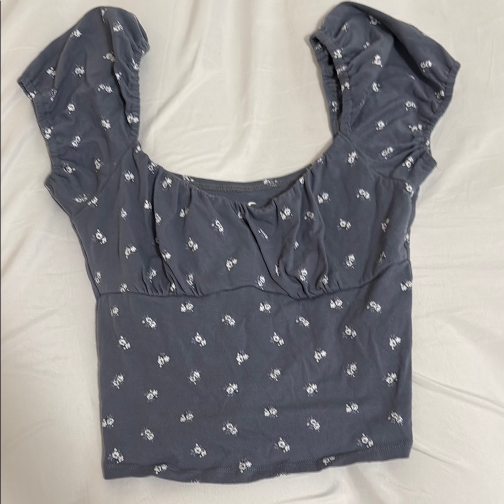 Hollister Blue Fitted Cap Sleeve Blouse